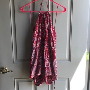 Red floral romper